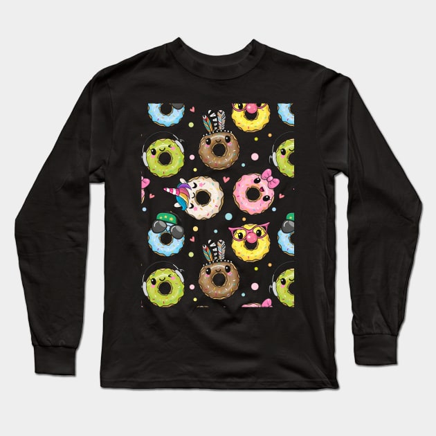 Donut Pattern Long Sleeve T-Shirt by Reginast777